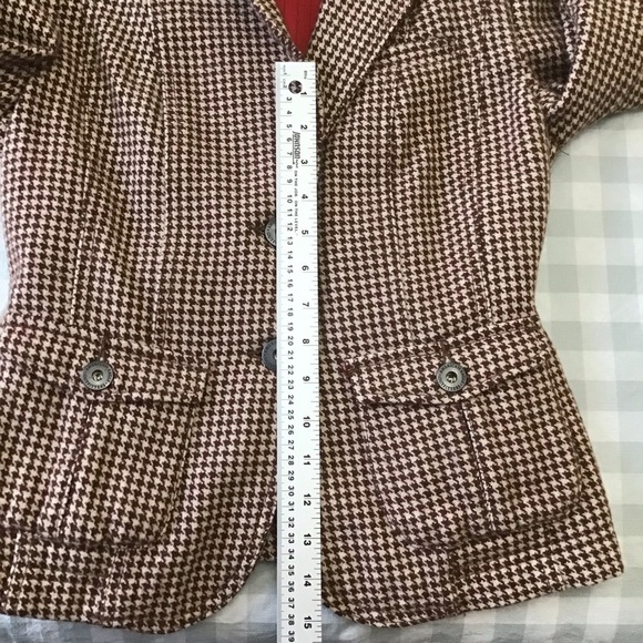 HOUNDSTOOTH Tweed blazer wool American Eagle outfitters ecru brown medium sefia - Picture 12 of 16